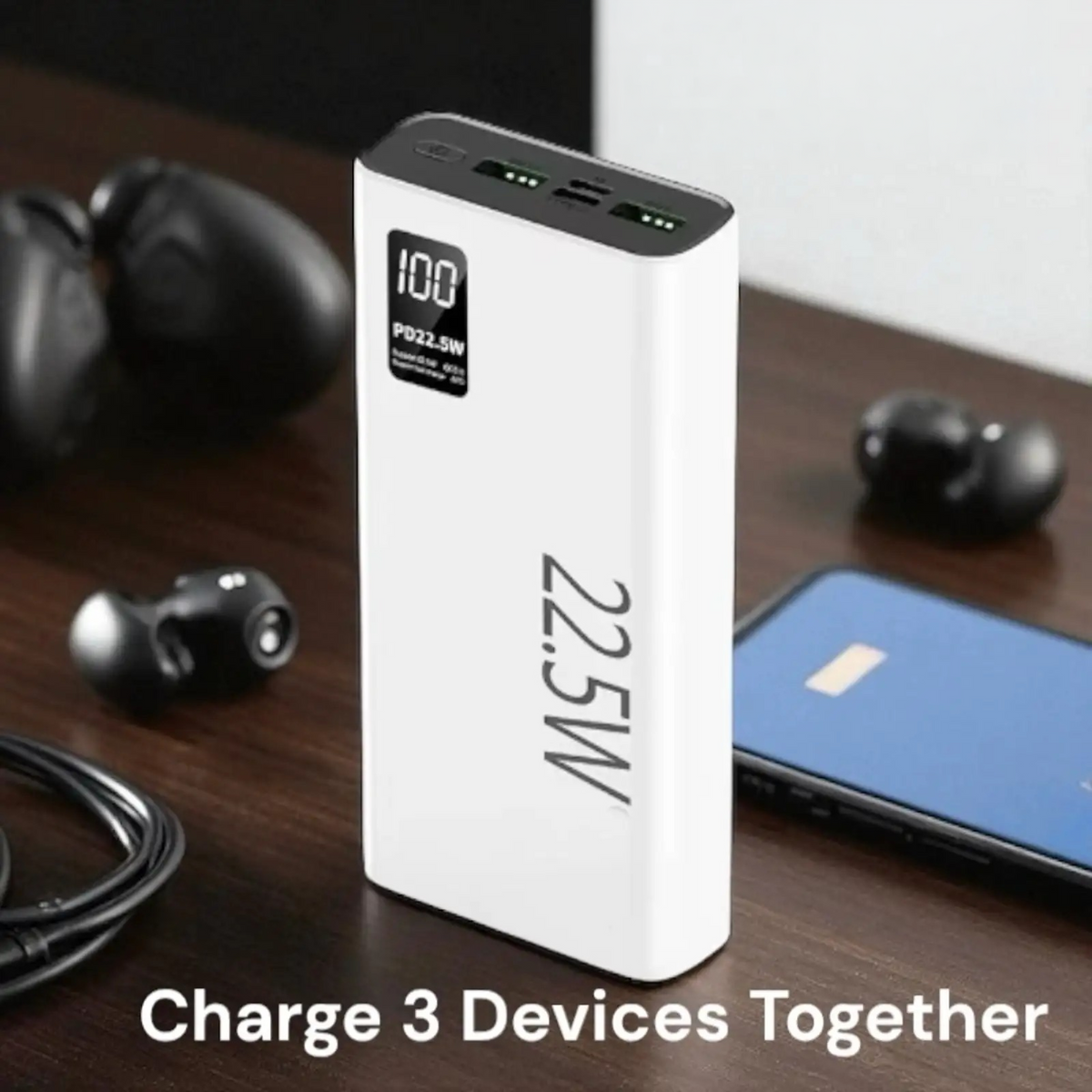 Digimate 22.5W Fast Charging Power Bank with Digital Display | USB-C & Dual USB-A Output | Type-C & Micro USB Input | Multi-Device Charging