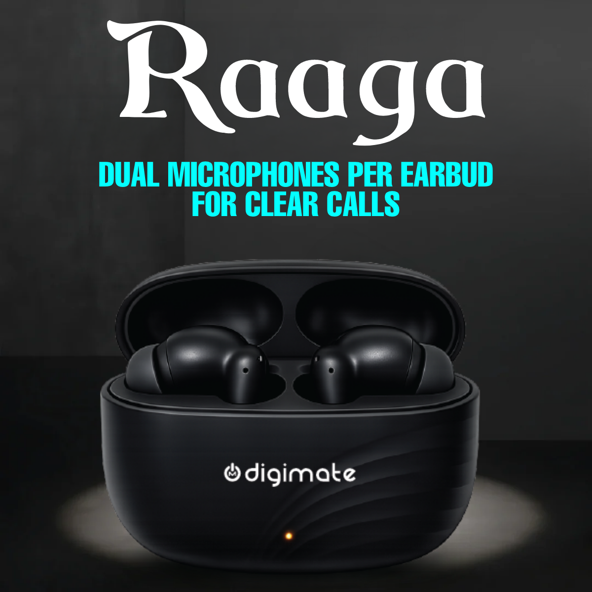 Digimate Raaga Wireless Earbuds with 100Hrs Playtime, Bluetooth 5.4, 10MM Driver, IPX4 Water Resistant, HD Mic, Type-C Charging (DG-EB-RAAGA-01)