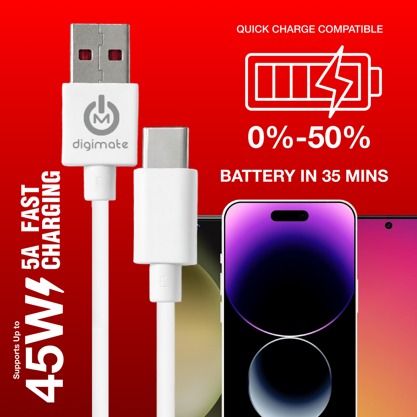 Digimate Raftarr USB to Type-C Fast Charging Cable, Up to 65W Support, TPE Tangle-Free Design (DG-DC-RAFTAAR-01-Type-C)