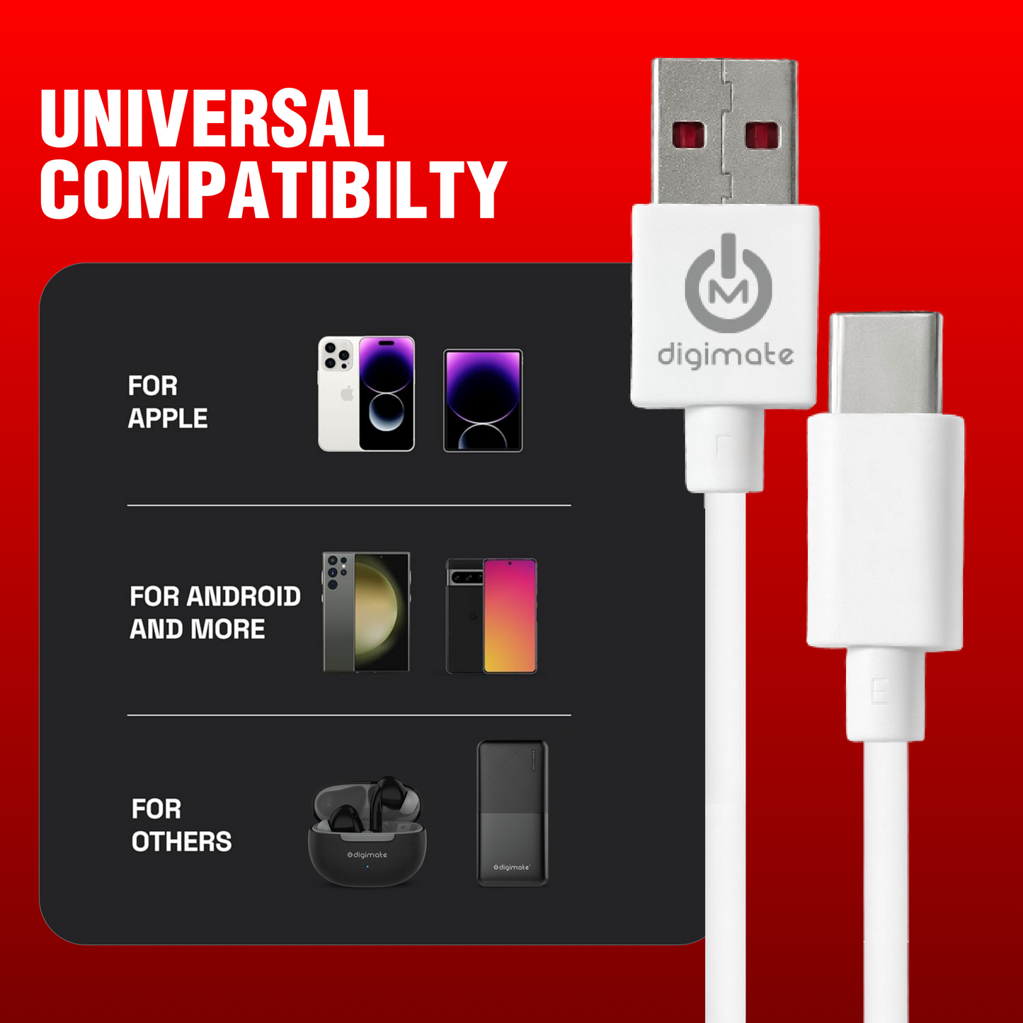 Digimate Raftarr USB to Type-C Fast Charging Cable, Up to 65W Support, TPE Tangle-Free Design (DG-DC-RAFTAAR-01-Type-C)