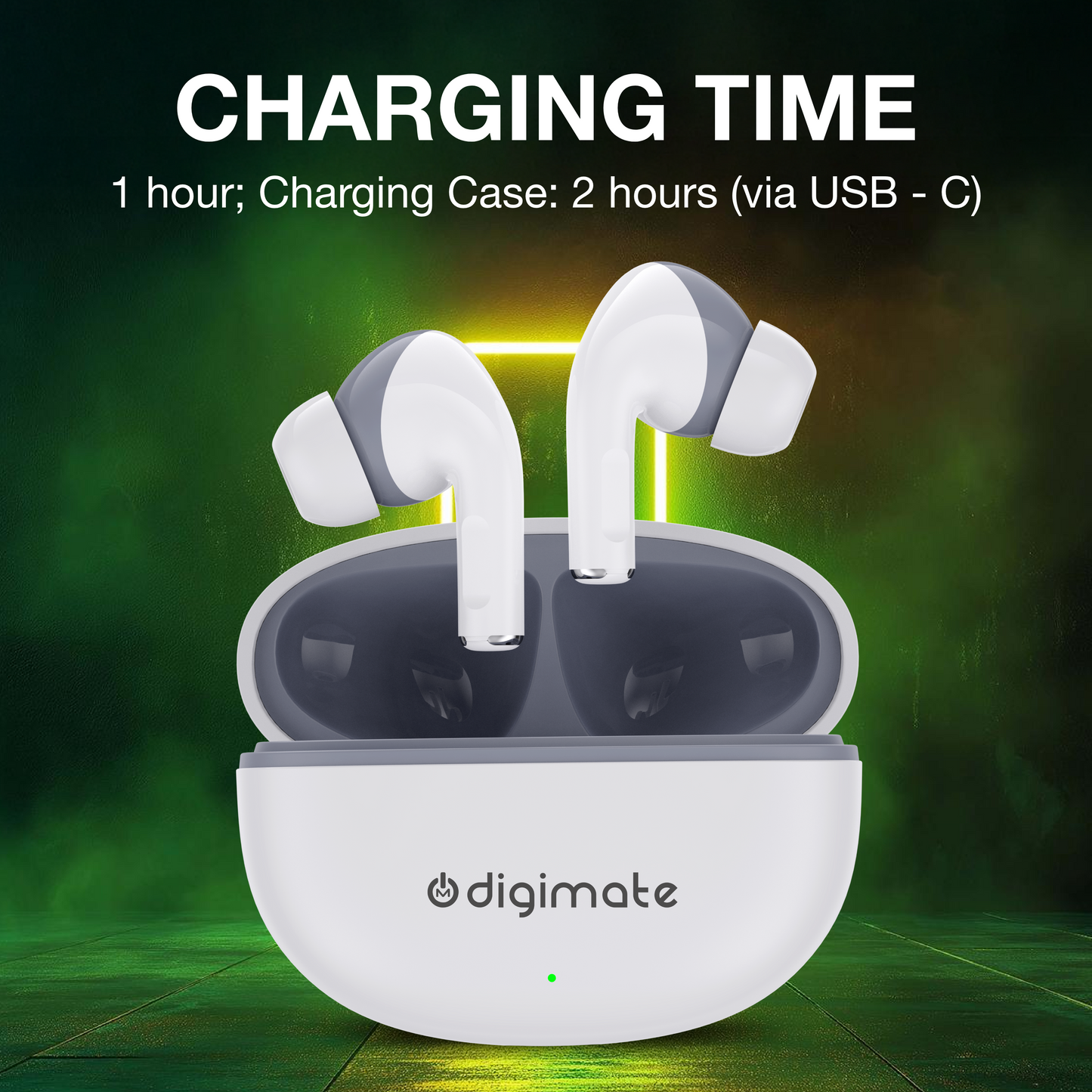 Digimate Sargam 120H Playtime 5.0 Bluetooth Wireless Earbuds with Fast Charging, HD Dual Mic (DG-EB-Sargam-03-White)
