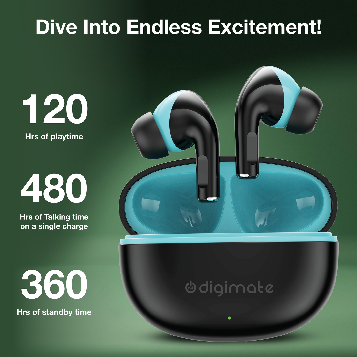 Digimate Sargam 120H Playtime 5.0 Bluetooth Wireless Earbuds with Fast Charging, HD Dual Mic (DG-EB-Sargam-03-Black)