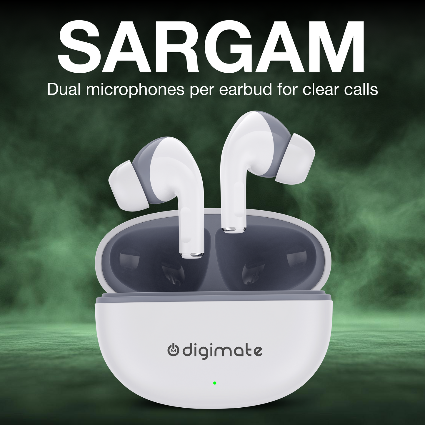 Digimate Sargam 120H Playtime 5.0 Bluetooth Wireless Earbuds with Fast Charging, HD Dual Mic (DG-EB-Sargam-03-White)
