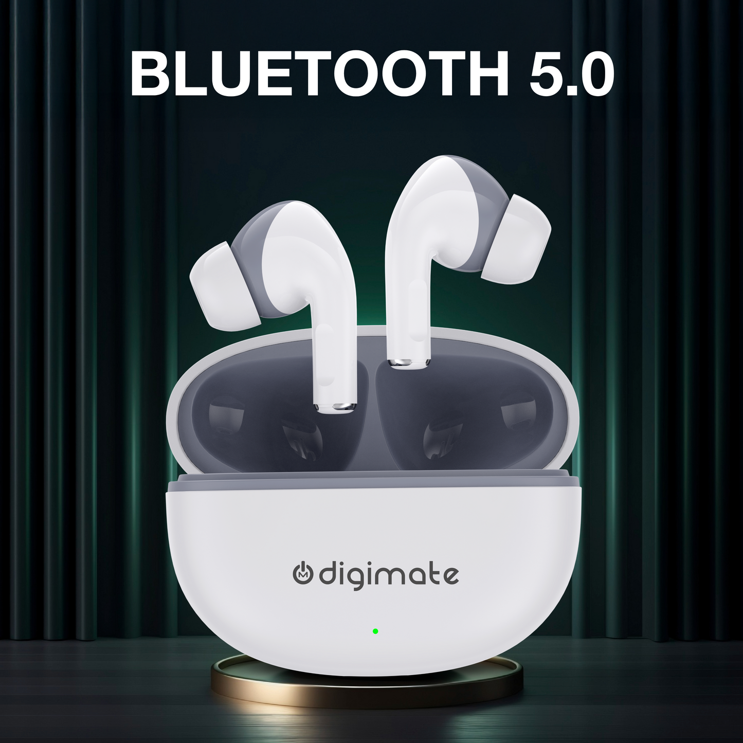 Digimate Sargam 120H Playtime 5.0 Bluetooth Wireless Earbuds with Fast Charging, HD Dual Mic (DG-EB-Sargam-03-White)