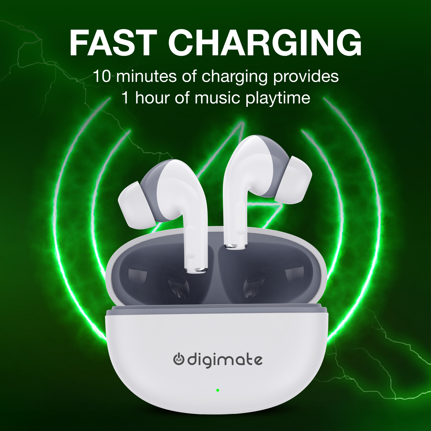 Digimate Sargam 120H Playtime 5.0 Bluetooth Wireless Earbuds with Fast Charging, HD Dual Mic (DG-EB-Sargam-03-White)