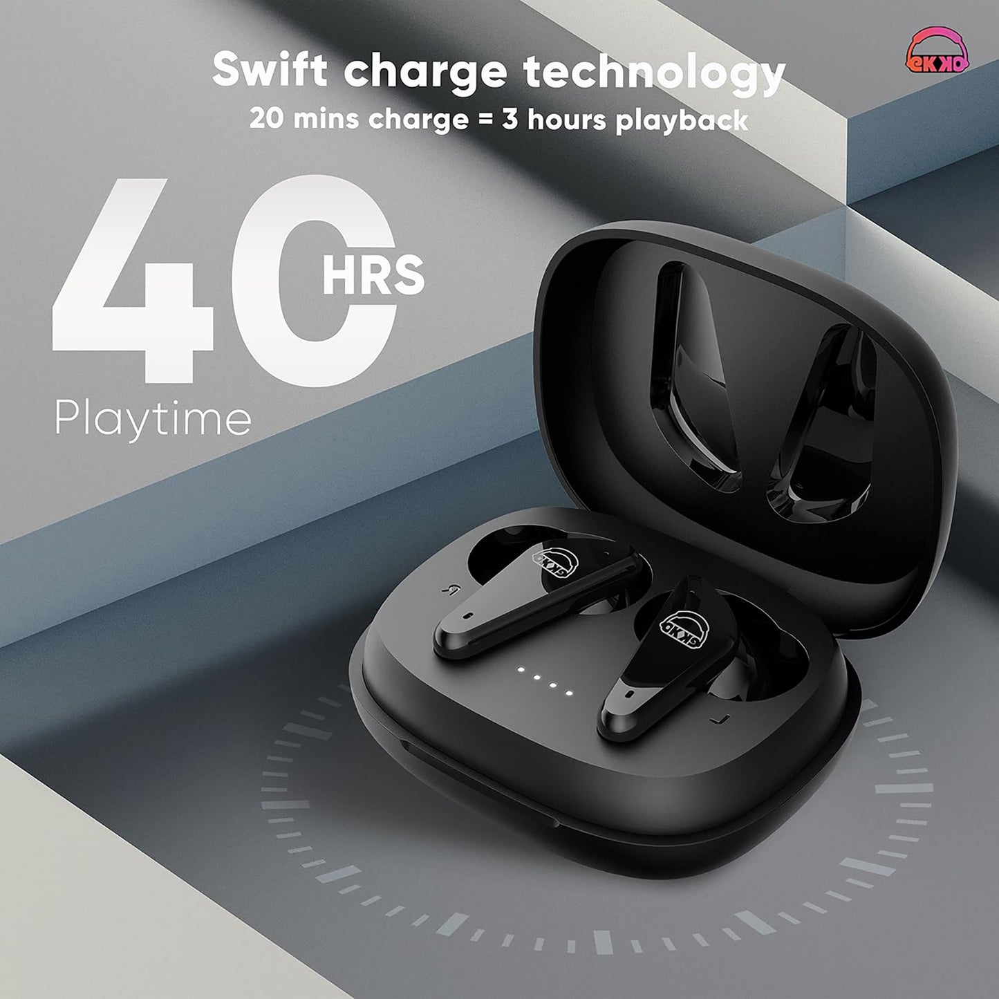 EKKO Earbeats T09: Mic, ENC Call Noise Cancellation, 40H Playtime, 10MM Driver, Twin Connect, Maxx Bass, Water Resistance (Black)