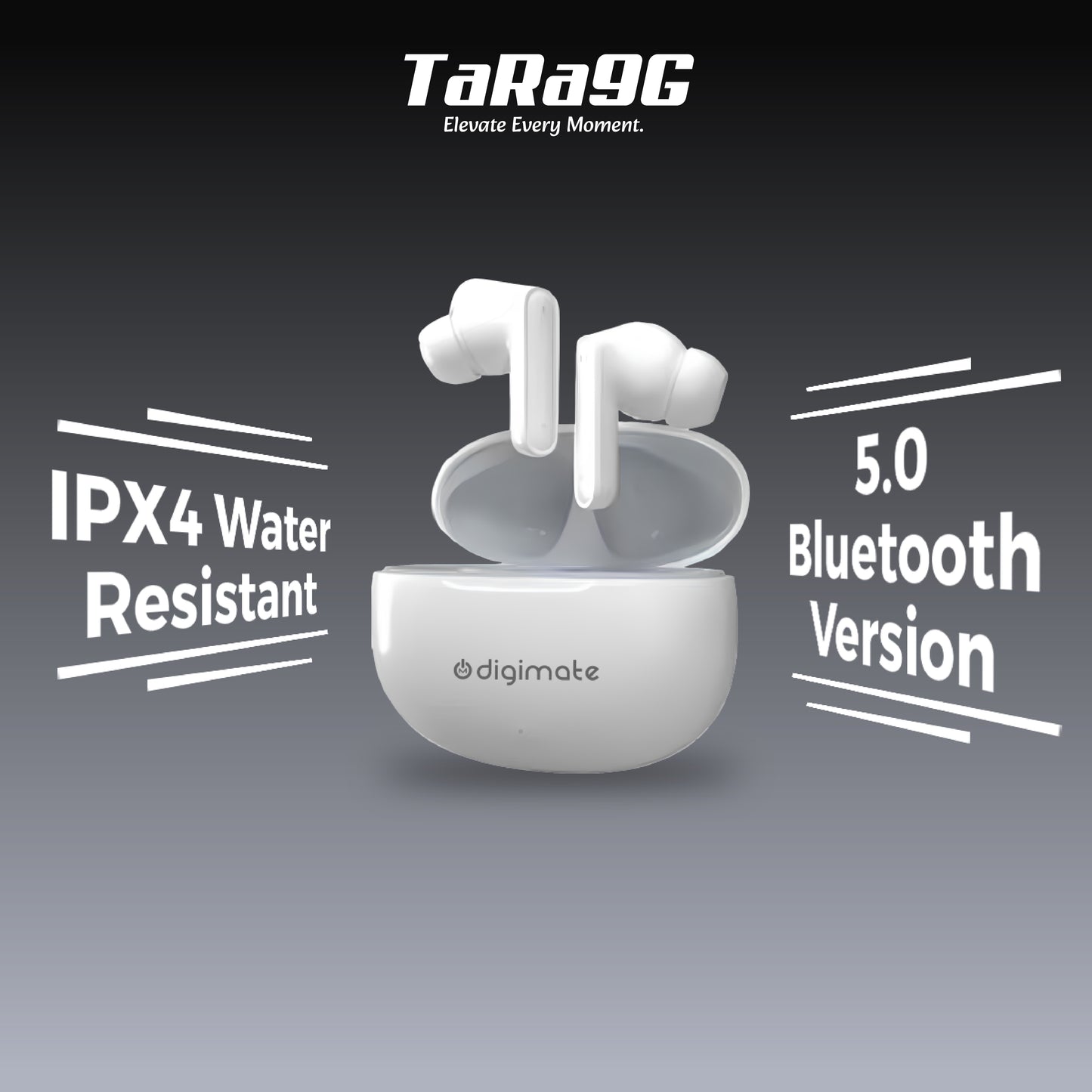 Digimate Tara9g Wireless Earbuds with 100H Playtime, Bluetooth 5.0, Dual Mic, 200mAh Battery & Fast Charging (DG-EB-TARA-9G, White)