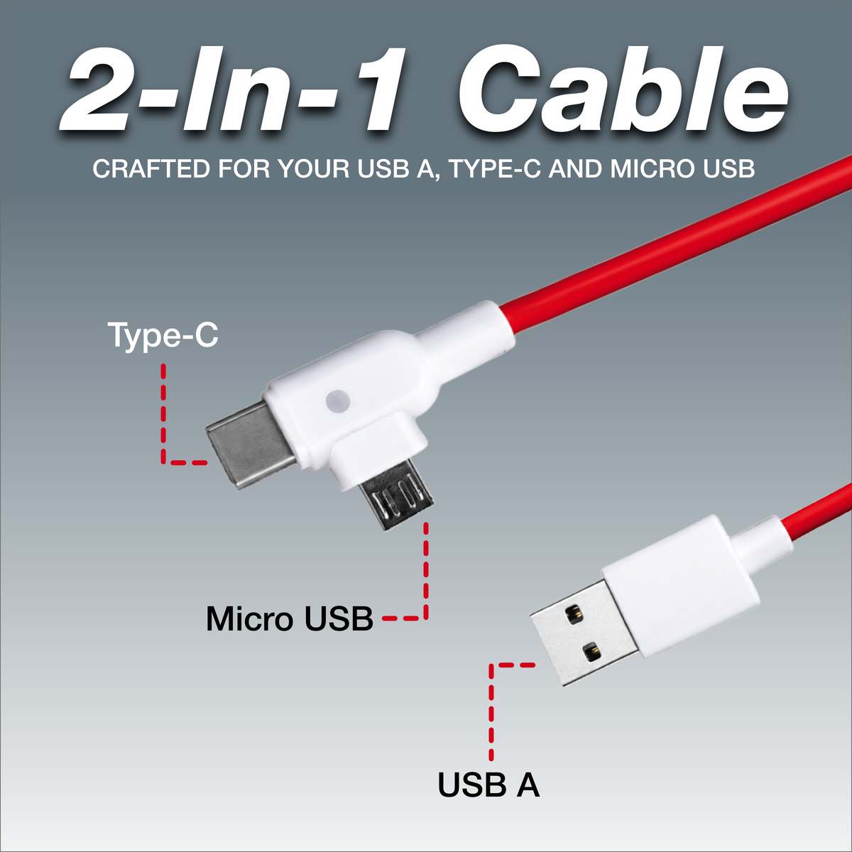 Digimate Thunder Twin 65W Fast Charging Cable | USB-C & Micro USB Dual Connector | 480 Mbps Data Transfer | Tangle-Free Durable Cable