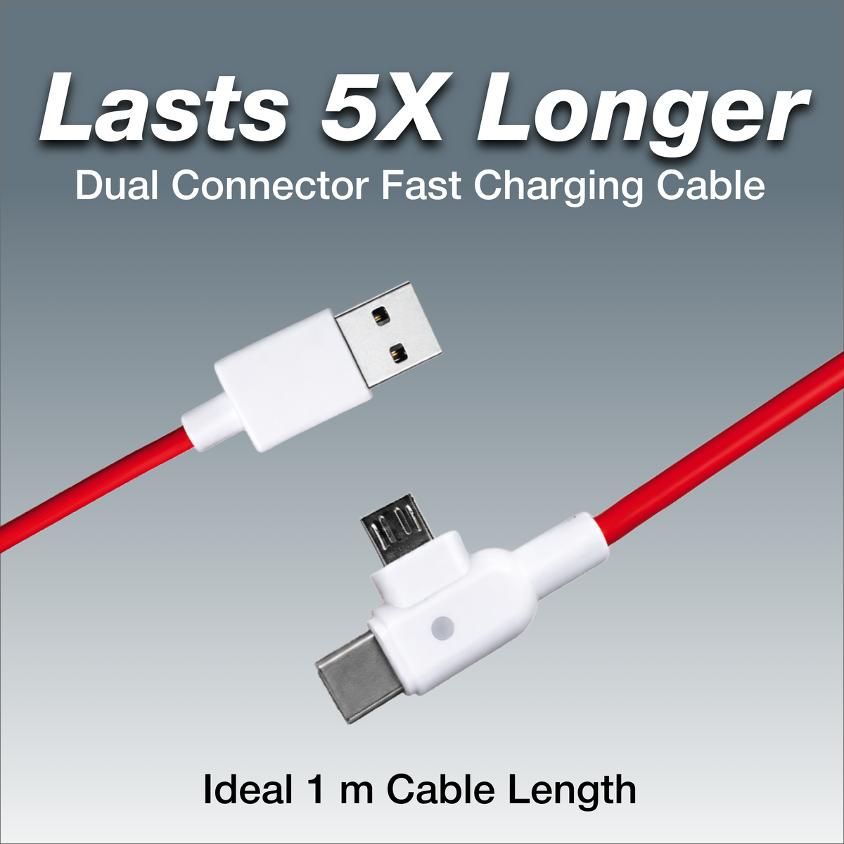 Digimate Thunder Twin 65W Fast Charging Cable | USB-C & Micro USB Dual Connector | 480 Mbps Data Transfer | Tangle-Free Durable Cable