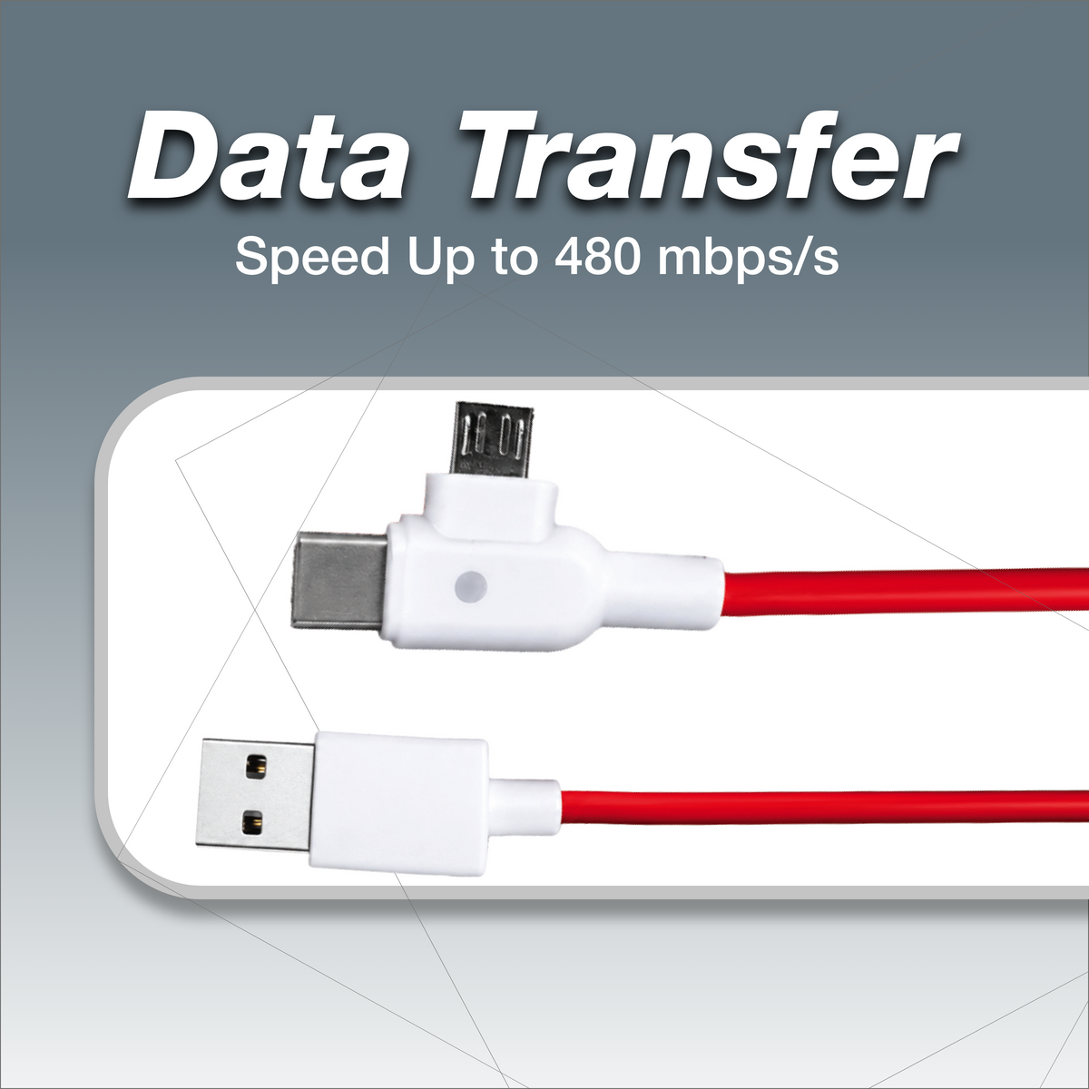 Digimate Thunder Twin 65W Fast Charging Cable | USB-C & Micro USB Dual Connector | 480 Mbps Data Transfer | Tangle-Free Durable Cable