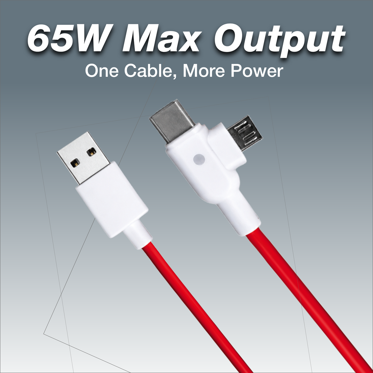 Digimate Thunder Twin 65W Fast Charging Cable | USB-C & Micro USB Dual Connector | 480 Mbps Data Transfer | Tangle-Free Durable Cable