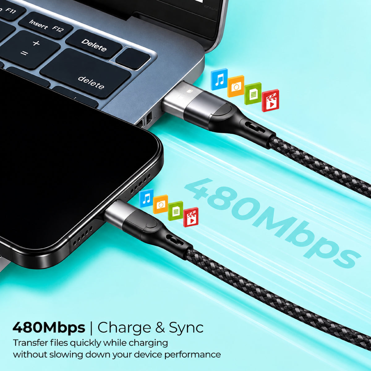 Digimate Thunder Speed USB to Type-C Fast Charging Cable | 65W High-Speed Charging | 480 Mbps Data Transfer | Durable TPE | Tangle-Free Cable | DG-TST-C-1001