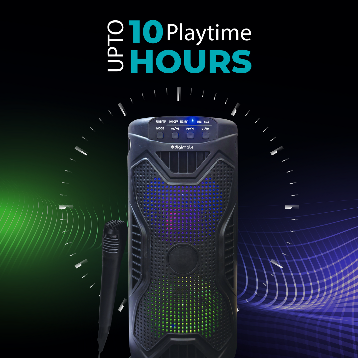 Independence Day Offer | Digimate UTSAV 30W Bluetooth Party Speaker with Mic, FM, USB, TF Card & 10H Playtime + Jackbeat Earphones