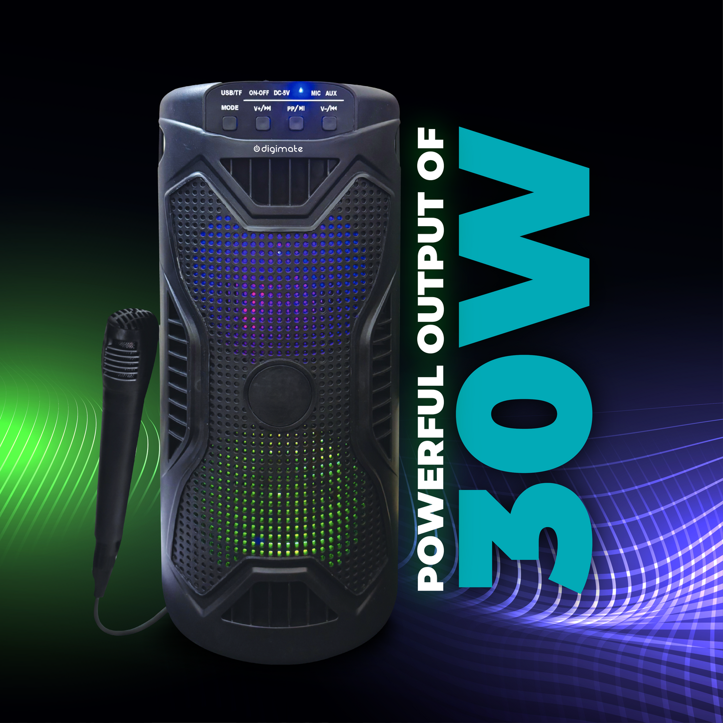 Independence Day Offer | Digimate UTSAV 30W Bluetooth Party Speaker with Mic, FM, USB, TF Card & 10H Playtime + Jackbeat Earphones