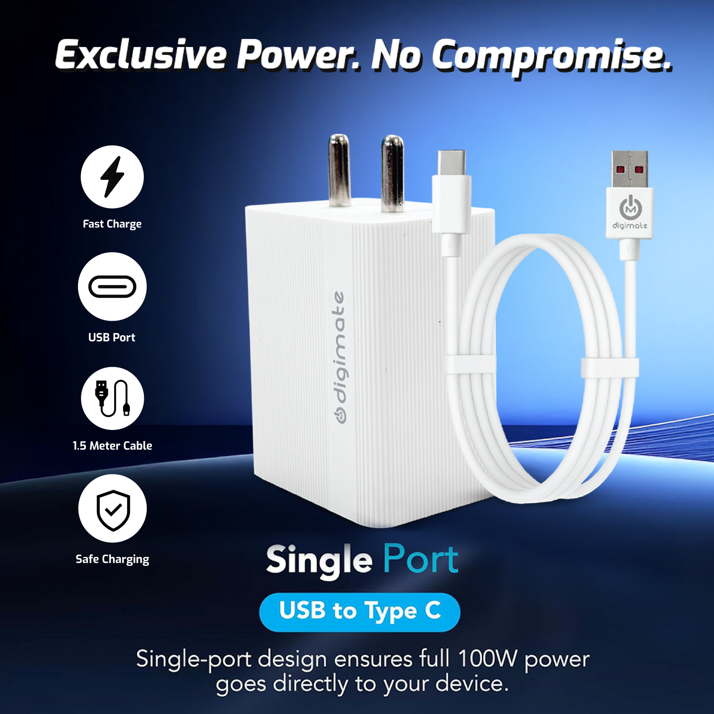 Digimate Voltedge 100W Super Vooc Dash Charger With 1.5 Meter USB to Type C Cable (DG-VOLT-100, White)