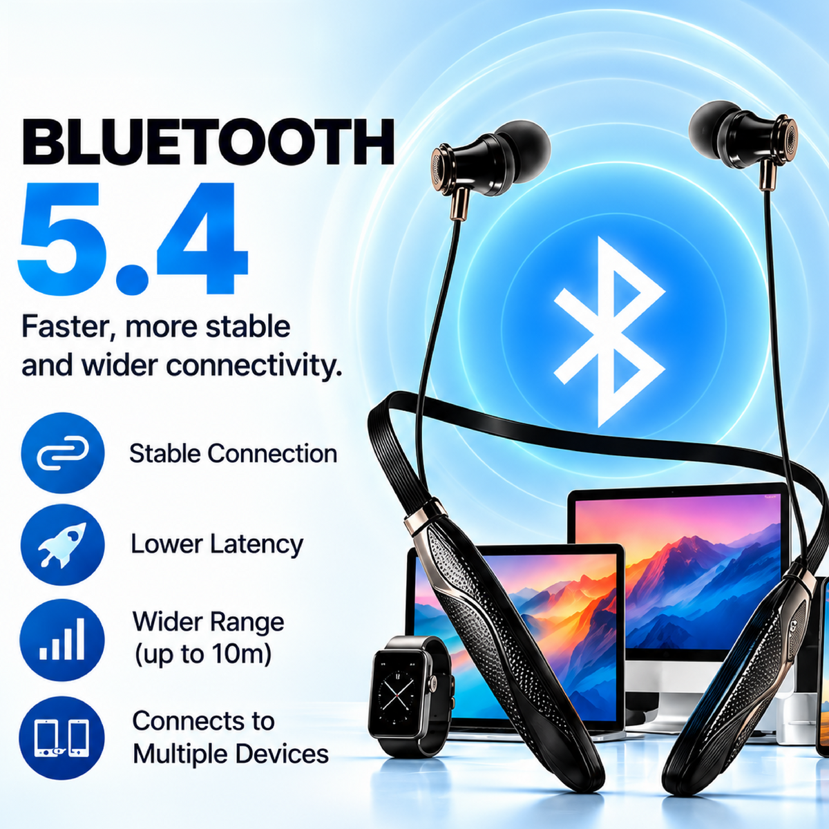 Digimate Waves Wireless Neckband | 100H Playtime | Bluetooth 5.4 | IPX5 Water Resistant | Type-C Fast Charging | Voice Assistant | DG-NB-W-1001