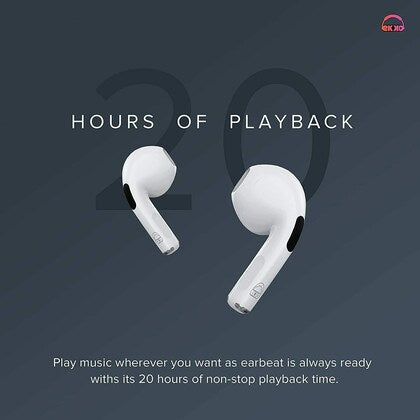 EKKO EARBEATS T03 TWS: 20-Hour Playback, Rich Sound, Twin Connect, Type C Charging, Siri & Google Assistant (White)