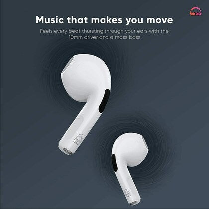 EKKO EARBEATS T03 TWS: 20-Hour Playback, Rich Sound, Twin Connect, Type C Charging, Siri & Google Assistant (White)