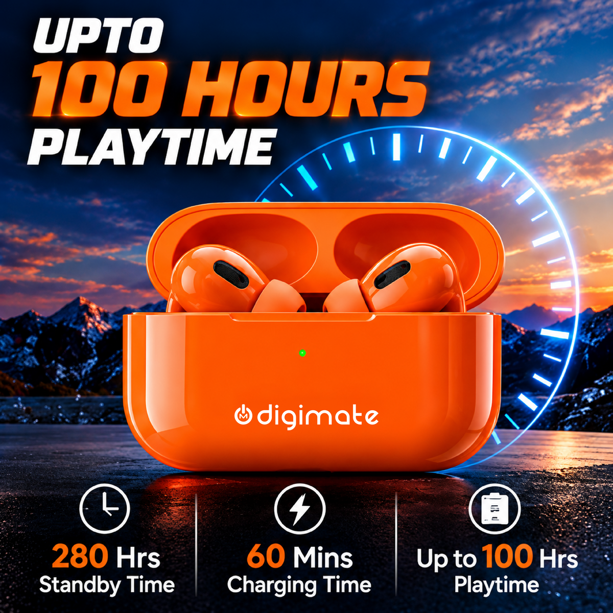 Digimate YaarBuds TWS Earbuds – 100H Playtime, Bluetooth 5.4, Touch Control, Voice Assistant & Type-C Fast Charging