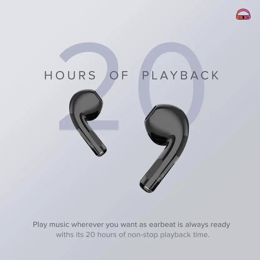 EKKO EARBEATS T03 TWS: Rich Sound, Twin Connect, Type C Charging, Siri & Google Assistant (Black)