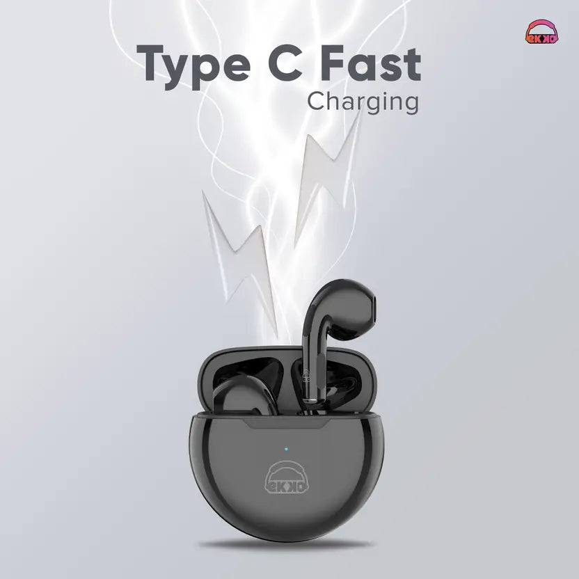 EKKO EARBEATS T03 TWS: Rich Sound, Twin Connect, Type C Charging, Siri & Google Assistant (Black)