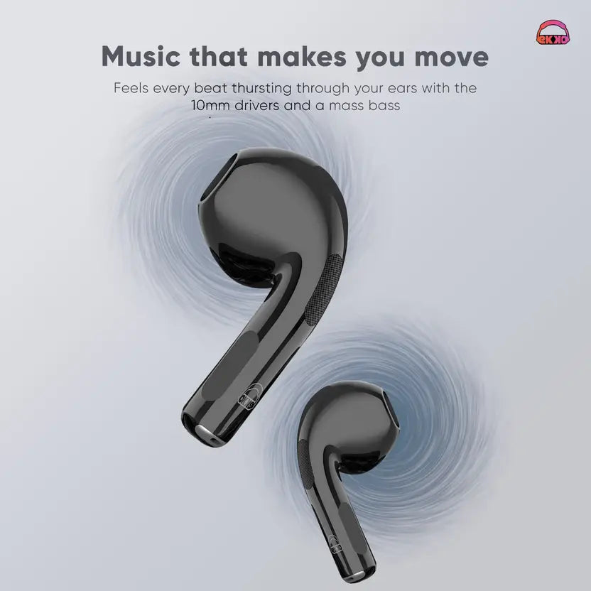 EKKO EARBEATS T03 TWS: Rich Sound, Twin Connect, Type C Charging, Siri & Google Assistant (Black)