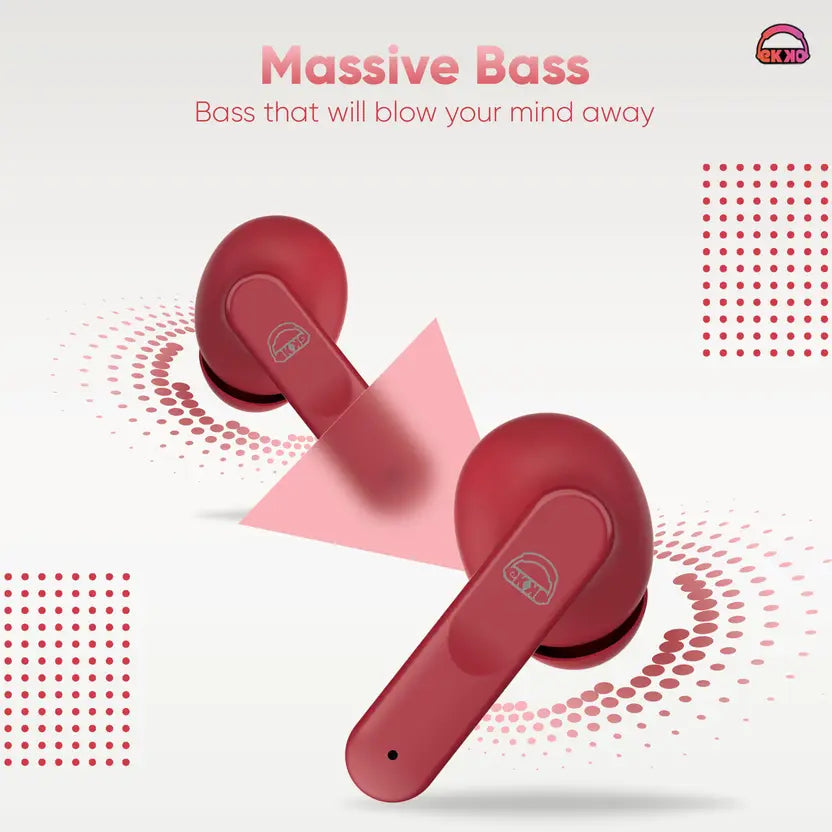 EKKO Earbeats T04 TWS: ENC Call Noise Cancellation, 50H Playtime, 10MM Driver, Twin Connect, Type-C Fast Charging, Siri & Google Assistant (Red)