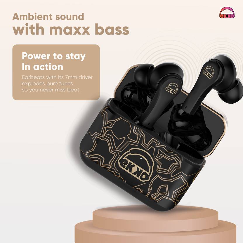 EKKO Earbeat T08 AlterEgo : Mic, ENC Call Noise Cancellation, 40H Playtime, 10MM Driver, Twin Connect, Massive Bass, Water Resistance, Siri & Google (Black)