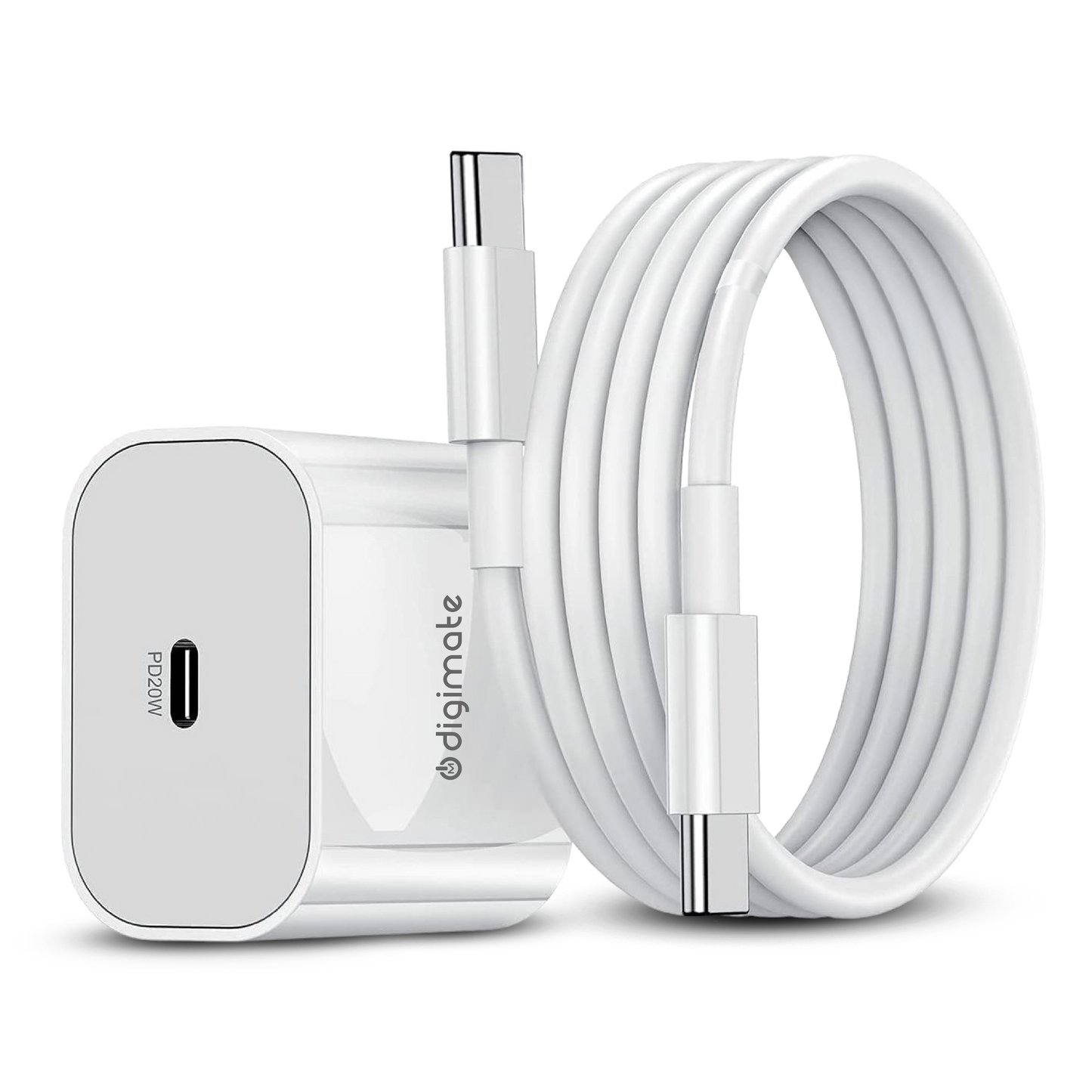 Digimate iPhone 20W PD Charger with Type-C to Type-C Cable Compatible for iPhone 14/15/16/17/Pro/Max (DG-ADP-1004, White)