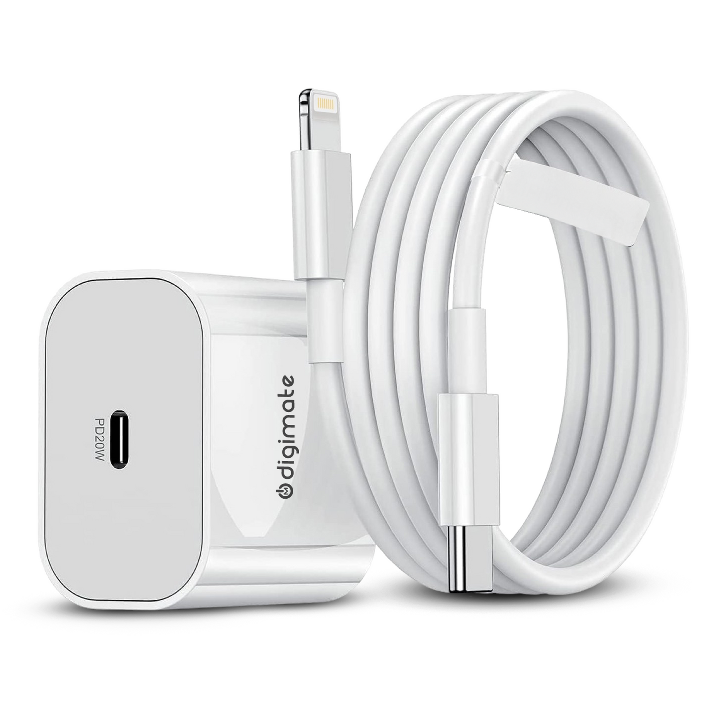 Digimate iPhone 20W Charger with Lightning Cable Compatible with iPhone 11/12/13/13 Max/ Pro Max (White)(DG-ADP-1004)