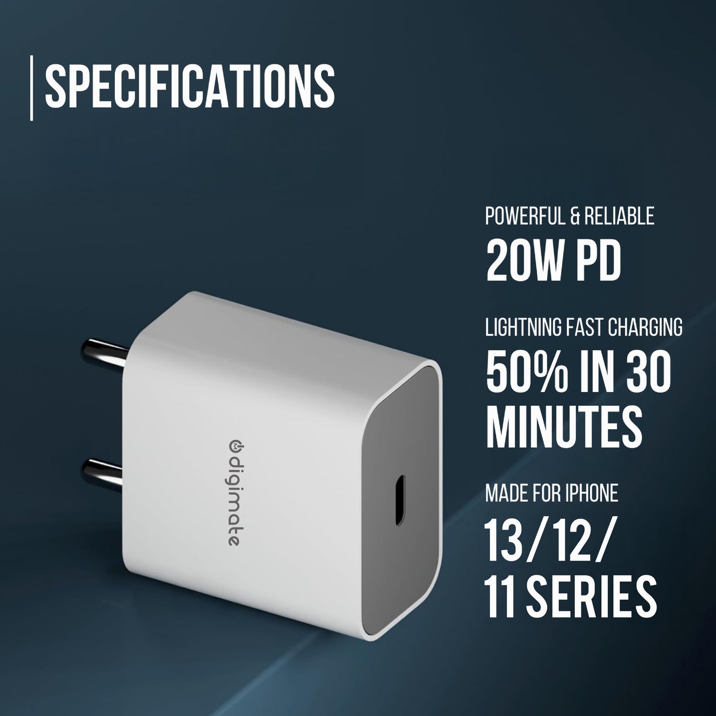 Digimate iPhone 20W Charger with Lightning Cable Compatible with iPhone 11/12/13/13 Max/ Pro Max (White)(DG-ADP-1004)